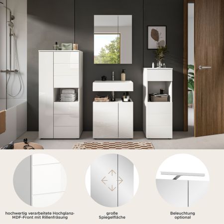 Badm�bel Set 4-teilig Larik in wei� Hochglanz Badkombination 188 x 190 cm