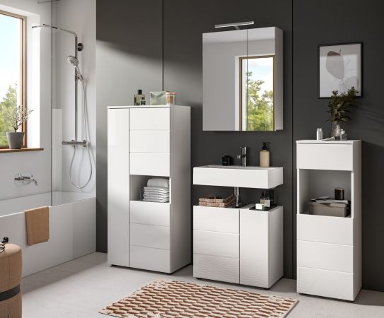 Badm�bel Set 4-teilig Larik in wei� Hochglanz Badkombination 188 x 190 cm