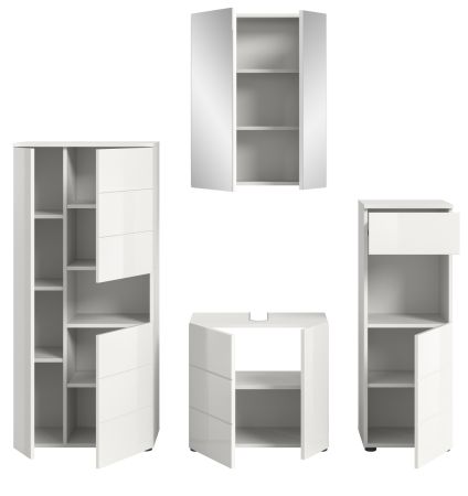Badm�bel Set 4-teilig Larik in wei� Hochglanz Badkombination 188 x 190 cm