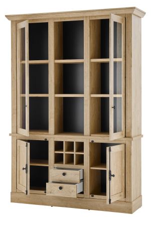 Buffet Dorset in Eiche Gold Landhaus Vitrinenschrank 147 x 214 cm, Soft-Close