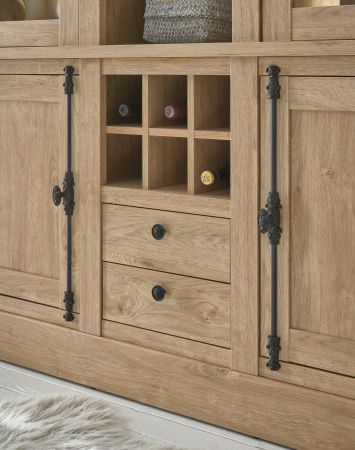 Buffet Dorset in Eiche Gold Landhaus Vitrinenschrank 147 x 214 cm, Soft-Close