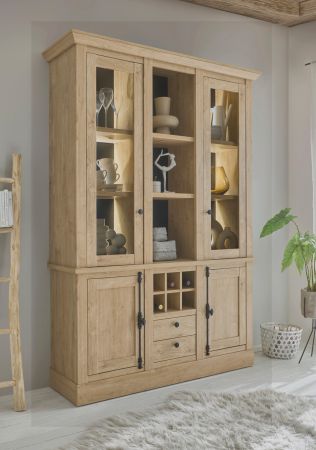 Buffet Dorset in Eiche Gold Landhaus Vitrinenschrank 147 x 214 cm, Soft-Close