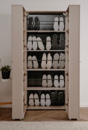 Schuhschrank Logu in Samt Bergonzoli Druck 74 x 182 cm, aufklappbar f�r 30 Paar Schuhe