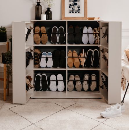Schuhschrank Logu in Samt Bergonzoli Druck 100 x 110 cm, aufklappbar f�r 24 Paar Schuhe