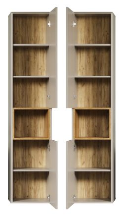 Badezimmer Hochschrank Jardins in Sand / Kaschmir und Eiche, Badschrank 40 x 186 cm mit Soft-Close