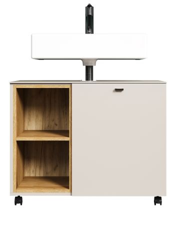 Waschbeckenunterschrank Jardins in Kaschmir / Sand mit Eiche auf Rollen, Breite 80 cm, Soft-Close