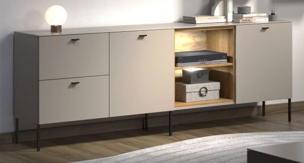 Sideboard Jardins in Kaschmir / Sand und Eiche, Kommode 200 cm mit Soft-Close