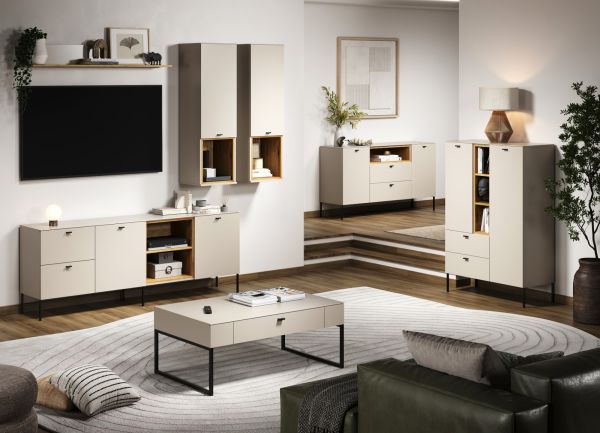 Sideboard Jardins in Kaschmir / Sand und Evoke Eiche, Kommode 154 cm mit Soft-Close