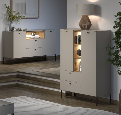 Sideboard Jardins in Kaschmir / Sand und Evoke Eiche, Kommode 154 cm mit Soft-Close
