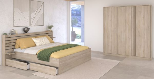 Parisot Schlafzimmer komplett Set Escale28 in Eiche japanisch Bett 180 x 200 cm