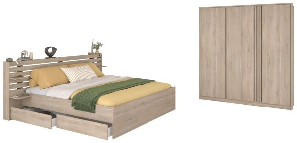 Parisot Schlafzimmer komplett Set Escale28 in Eiche japanisch Bett 180 x 200 cm