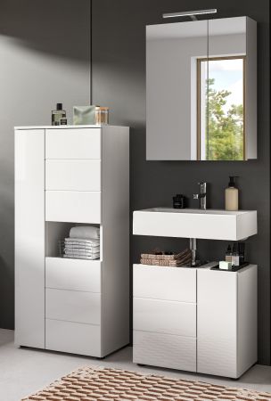 Badm�bel Set 3-teilig Larik in wei� Hochglanz Badkombination 135 x 190 cm