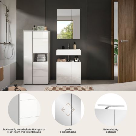 Badm�bel Set 3-teilig Larik in wei� Hochglanz Badkombination 135 x 190 cm