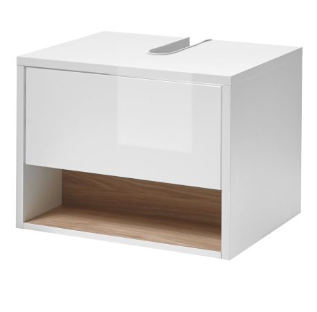 Waschbeckenunterschrank Glide in wei� Hochglanz und Eiche 60 cm