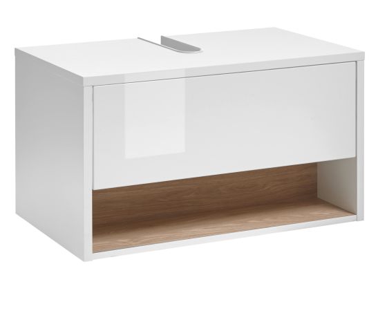 Waschbeckenunterschrank Glide in wei� Hochglanz und Eiche 80 cm