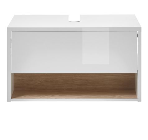 Waschbeckenunterschrank Glide in wei� Hochglanz und Eiche 80 cm
