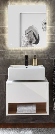 Badm�bel Set 2-teilig Glide in wei� Hochglanz und Eiche mit LED Beleuchtung 60 x 190 cm