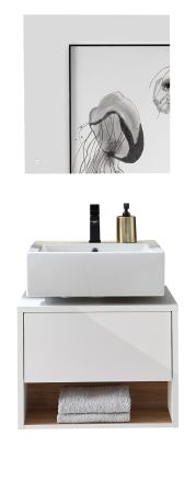 Badm�bel Set 2-teilig Glide in wei� Hochglanz und Eiche mit LED Beleuchtung 60 x 190 cm