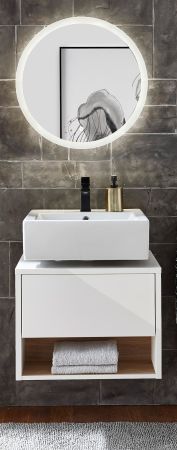 Badm�bel Set 2-teilig Glide in wei� Hochglanz und Eiche mit LED Beleuchtung 60 x 190 cm