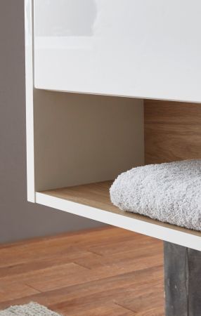 Badm�bel Set 3-teilig Glide in wei� Hochglanz und Eiche mit LED Beleuchtung 100 x 190 cm