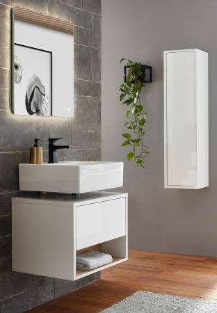 Badm�bel Set 3-teilig Glide in wei� Hochglanz und Eiche mit LED Beleuchtung 100 x 190 cm