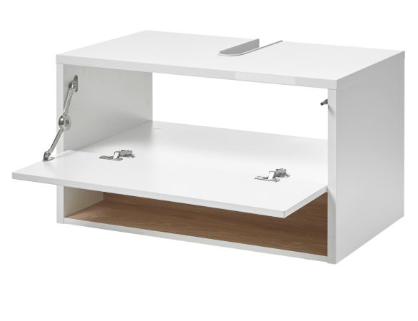Badm�bel Set 6-teilig Glide in wei� Hochglanz und Eiche mit LED Beleuchtung 250 x 190 cm