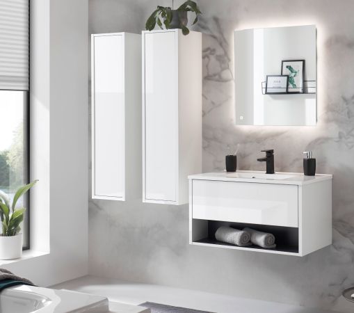 Badezimmer Hochschrank Glide in wei� Hochglanz 30 x 119 cm