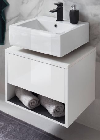 Waschbeckenunterschrank Glide in wei� Hochglanz und grau 60 cm