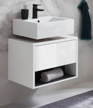 Waschbeckenunterschrank Glide in wei� Hochglanz und grau 60 cm
