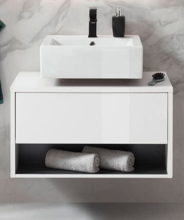 Waschbeckenunterschrank Glide in wei� Hochglanz und grau 80 cm