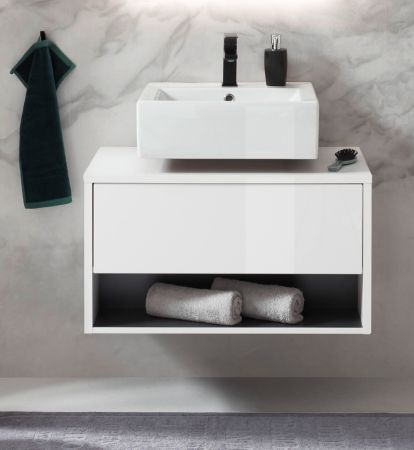 Waschbeckenunterschrank Glide in wei� Hochglanz und grau 80 cm