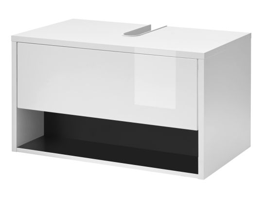 Waschbeckenunterschrank Glide in wei� Hochglanz und grau 80 cm