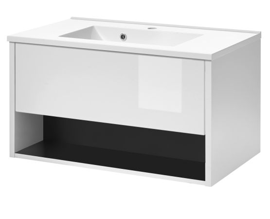 Waschbeckenunterschrank MIT Waschbecken Glide in wei� Hochglanz und grau 80 cm