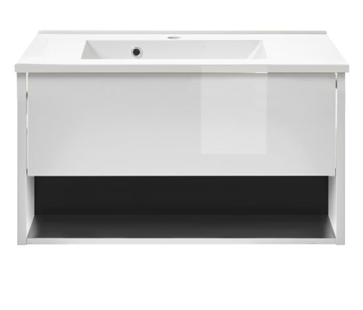 Waschbeckenunterschrank MIT Waschbecken Glide in wei� Hochglanz und grau 80 cm