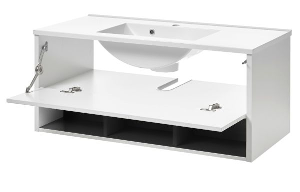 Waschbeckenunterschrank MIT Waschbecken Glide in wei� Hochglanz und grau 100 cm