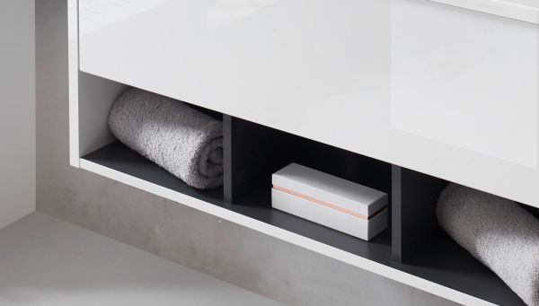 Waschbeckenunterschrank MIT Waschbecken Glide in wei� Hochglanz und grau 100 cm