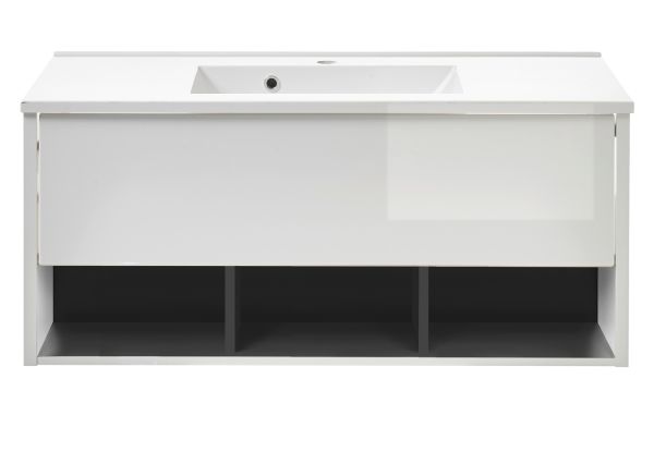 Waschbeckenunterschrank MIT Waschbecken Glide in wei� Hochglanz und grau 100 cm