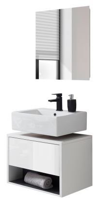 Badm�bel Set 2-teilig Glide in wei� Hochglanz und grau mit LED Beleuchtung 60 x 190 cm