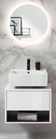 Badm�bel Set 2-teilig Glide in wei� Hochglanz und grau mit LED Beleuchtung 60 x 190 cm