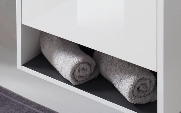 Badm�bel Set 2-teilig Glide in wei� Hochglanz und grau mit LED Beleuchtung 60 x 190 cm