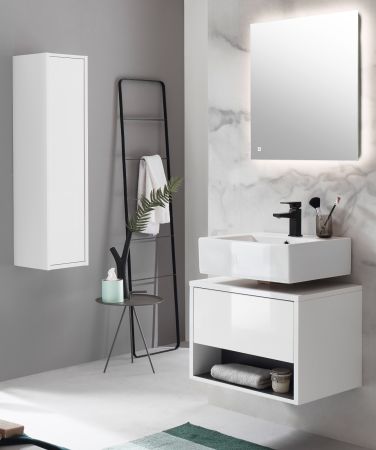 Badm�bel Set 3-teilig Glide in wei� Hochglanz und grau mit LED Beleuchtung 100 x 190 cm