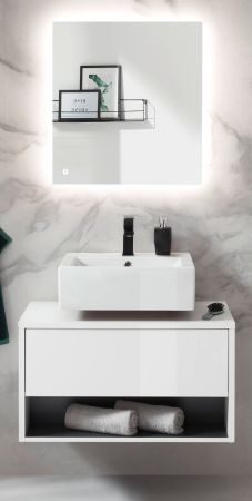 Badm�bel Set 2-teilig Glide in wei� Hochglanz und grau mit LED Beleuchtung 80 x 190 cm