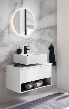 Badm�bel Set 2-teilig Glide in wei� Hochglanz und grau mit LED Beleuchtung 80 x 190 cm