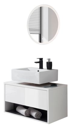 Badm�bel Set 2-teilig Glide in wei� Hochglanz und grau mit LED Beleuchtung 80 x 190 cm