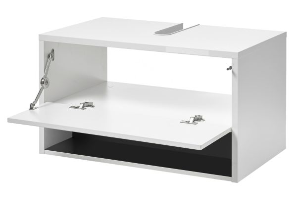 Badm�bel Set 4-teilig Glide in wei� Hochglanz und grau mit LED Beleuchtung 160 x 190 cm