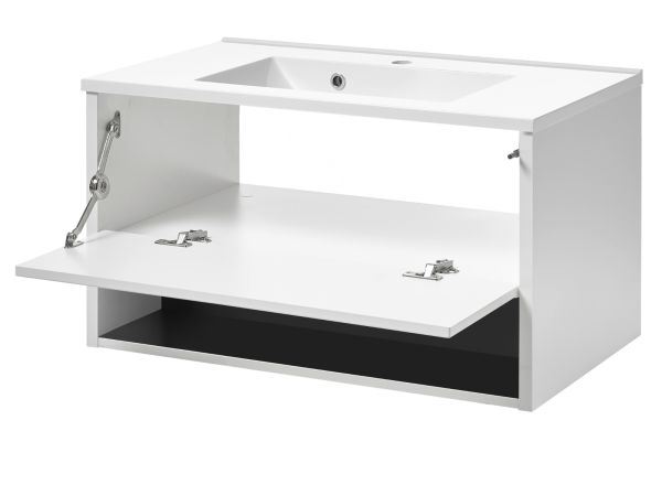 Badm�bel Set Glide in wei� Hochglanz und grau mit Waschbecken und LED Beleuchtung 80 x 190 cm
