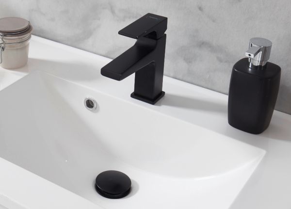 Badm�bel Set Glide in wei� Hochglanz und grau mit Waschbecken und LED Beleuchtung 100 x 190 cm
