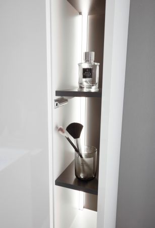 Badm�bel Set Glide in wei� Hochglanz und grau mit Waschbecken und LED Beleuchtung 155 x 190 cm