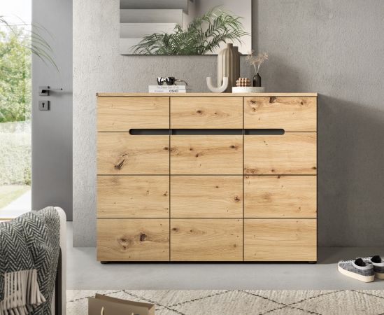 Schuhkommode Cooper in Artisan Eiche und grau Flurkommode 120 x 94 cm, Soft-Close