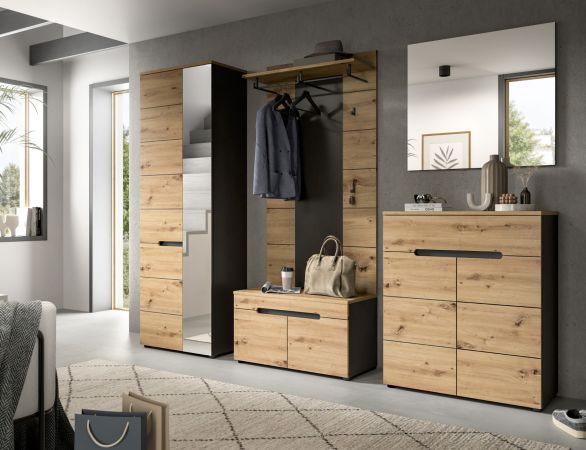 Garderobenpaneel Cooper in Artisan Eiche und grau Wandgarderobe 80 x 141 cm